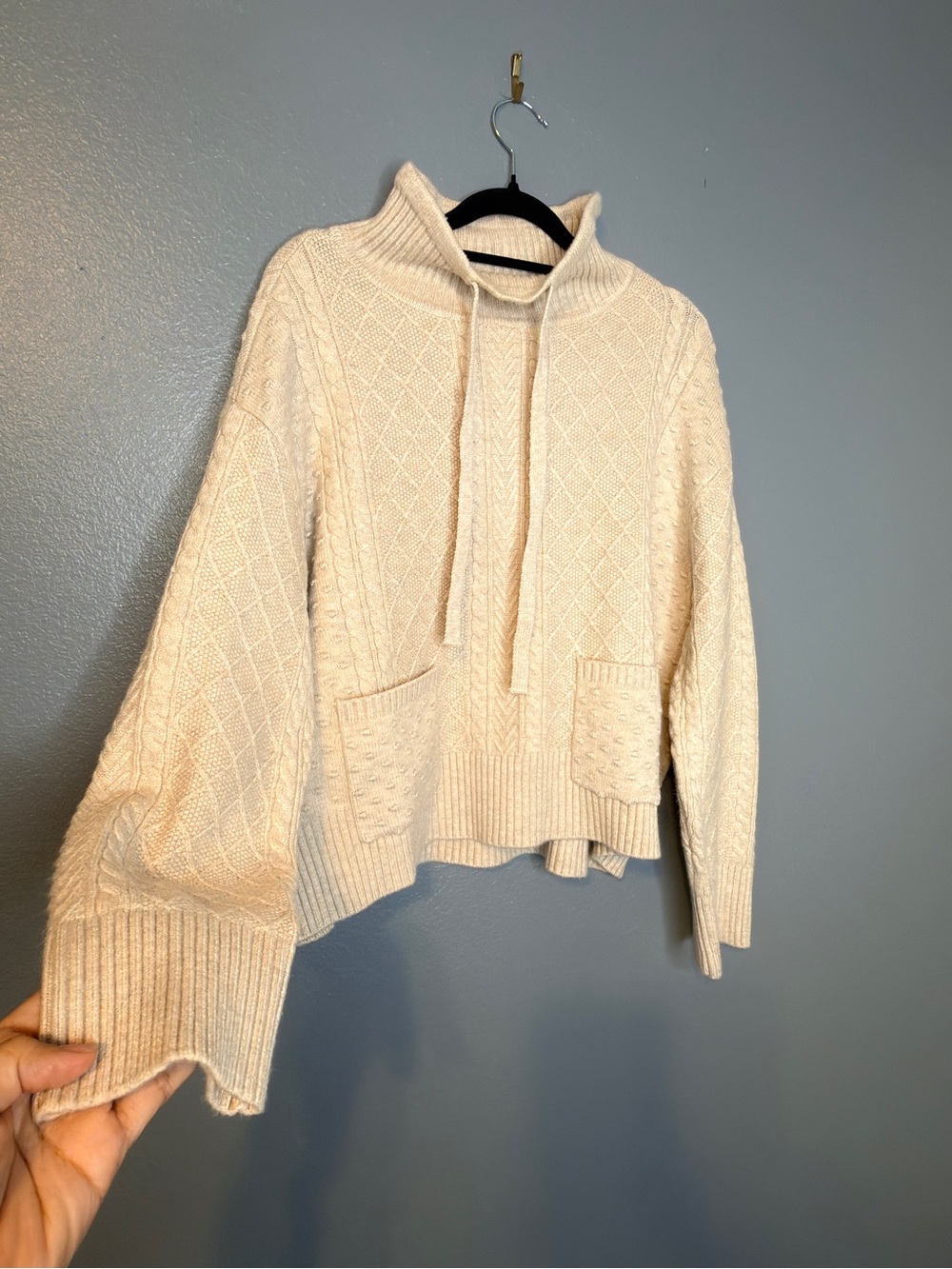 Lou & Grey Cream Viscose Cable-Knit Cowl Sweater Oversized small